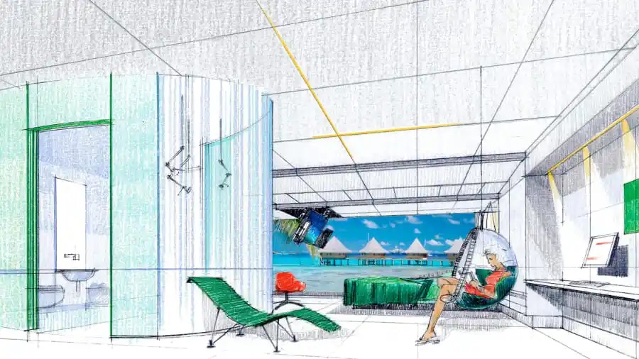 Concepto de habitación de hotel futurista