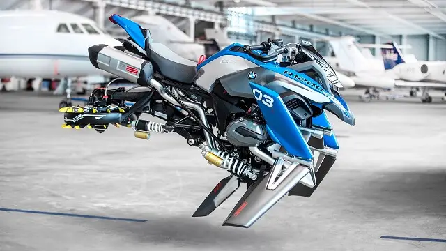 Ilustración de una moto voladora marca BMW
